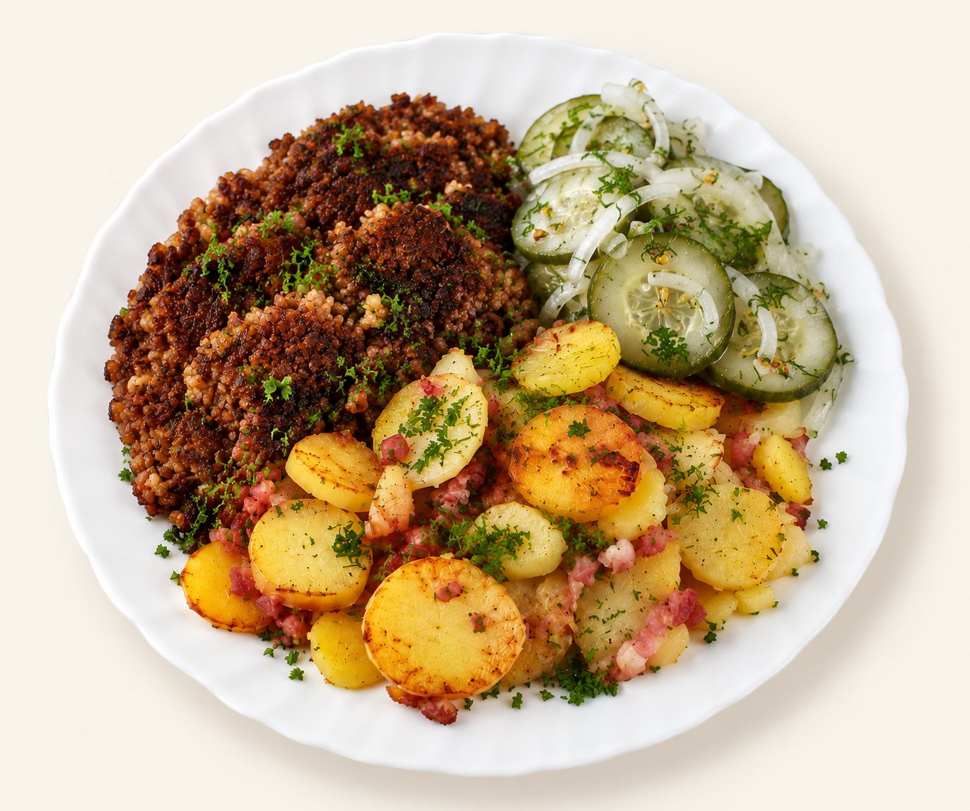 Bremer Knipp mit Bratkartoffeln und schlesischen Gurken